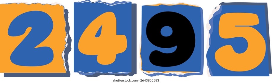 2495 Retro torn paper number Design art