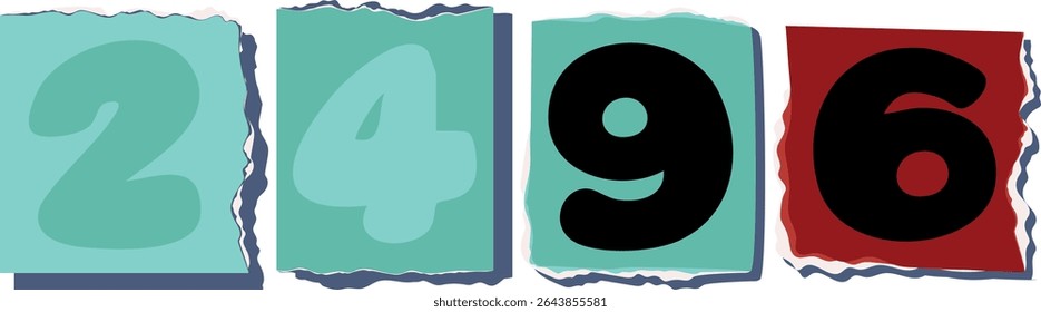 2496 Retro torn paper number Design art