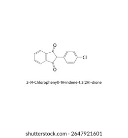 Estrutura esquelética de 2-(4-clorofenil)-1H-indeno-1,3(2H)-diona Ilustração esquemática do composto de indandiona halogenado. Diagrama simples, fórmula química.