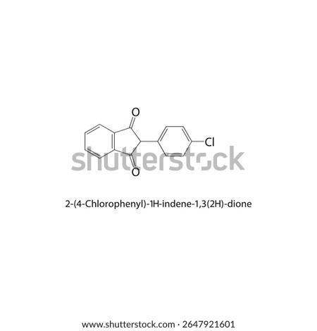 2-(4-Chlorophenyl)-1H-indene-1,3(2H)-dione skeletal structure. Halogenated indandione compound schematic illustration. Simple diagram, chemical formula.