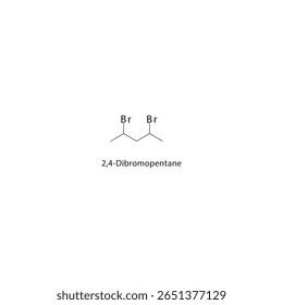 2,4-Dibromopentane skeletal structure. Halogenated alkane compound schematic illustration. Simple diagram, chemical formula.