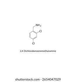 2,4-Dichlorobenzenemethanamine skeletal structure. halogen amine compound schematic illustration. Simple diagram, chemical formula.