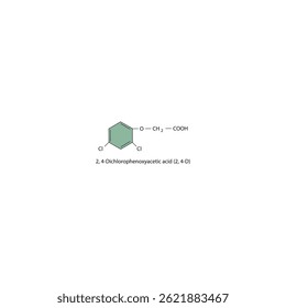 2,4-Dichlorophenoxyacetic acid molecular structure, auxin compound skeletal formula. Simple schematic illustration.