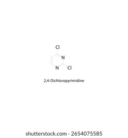 2,4-Dichloropyrimidine skeletal structure. halogen pyrimidine compound schematic illustration. Simple diagram, chemical formula.