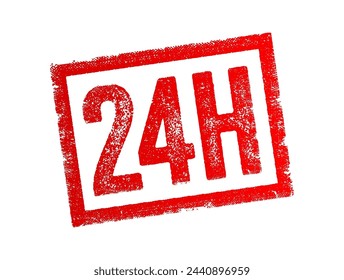 24h is an abbreviation for 24 hours - it represents a full day or the entire duration of one rotation of the Earth on its axis, text concept stamp