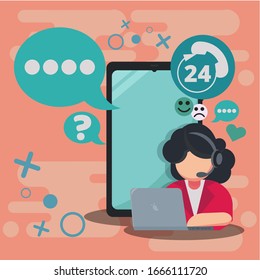 24h all the time call center support via phone vector illustrator