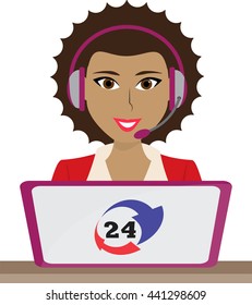 24h all the time customer support center via phone operator service icons illustration