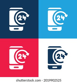 24h blue and red four color minimal icon set