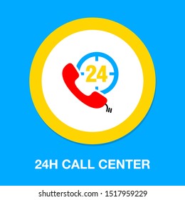 24h Call Center - Help Icon, Technical Support Icon, Computer Service Support, Tech Support Concept