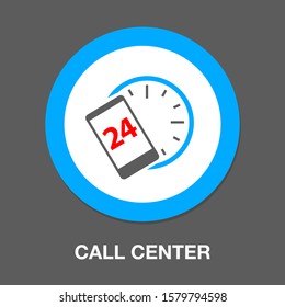 24h Call Center - Help Icon, Technical Support Icon, Computer Service Support, Tech Support Concept