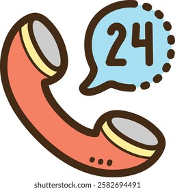 24h call center vector doodle illustration and graphic