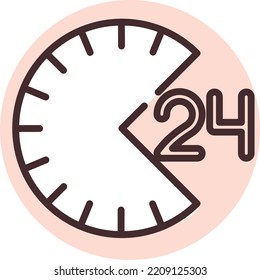 24h Clock, Illustration, Vector On White Background.