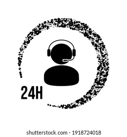 24h day and night support customer care service icon. man woman with headset. Vector illustration