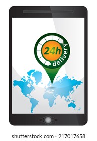 24h delivery tag, abstract fast courier sign on tablet screen
