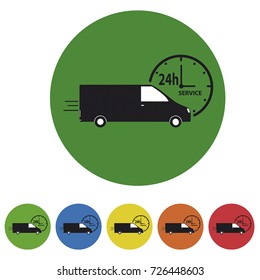 24h delivery truck icons set