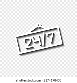 24h hours a day and 7 days a week icon vector. Flat design. White with shadow on transparent grid.ai