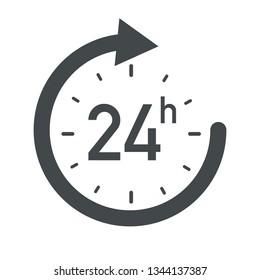 24h Icon. Flat Vector Illustration In Black On White Background.