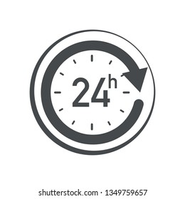 24h icon. Flat vector illustration in black on white background.