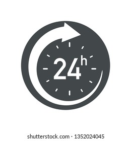 24h icon. Flat vector illustration in black on white background.