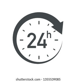 24h icon. Flat vector illustration in black on white background.