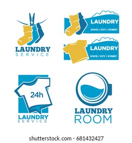 24h laundry room service isolated promotional emblems set