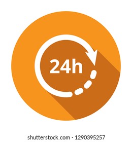 24h Open hours vector icon. Non stop working shop or service symbol. All day working time sign. Opening times sign. Working around the clock. Store hours