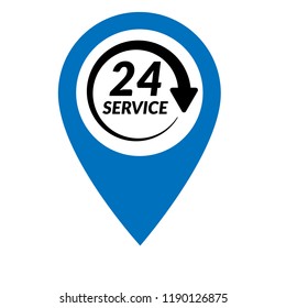 24h pinpoint icon.24h map marker pin, vector illustration.