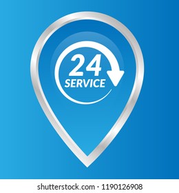 24h pinpoint icon.24h map marker pin, vector illustration.