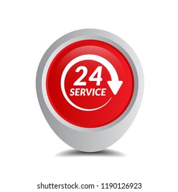 24h pinpoint icon.24h map marker pin, vector illustration.