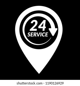 24h pinpoint icon.24h map marker pin, vector illustration.