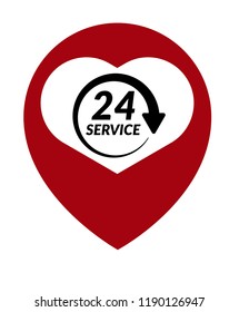 24h pinpoint icon.24h map marker pin, vector illustration.