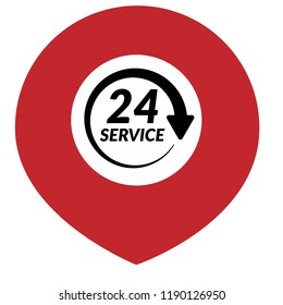 24h pinpoint icon.24h map marker pin, vector illustration.
