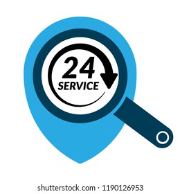 24h pinpoint icon.24h map marker pin, vector illustration.