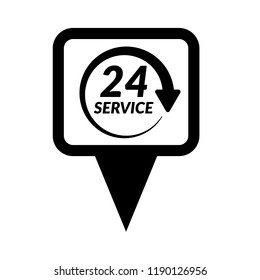 24h pinpoint icon.24h map marker pin, vector illustration.