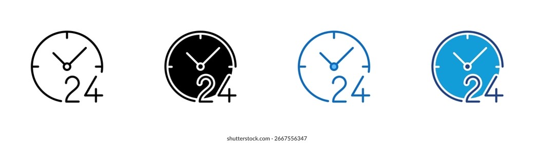 Vetor de design de ícone de estilo múltiplo de serviço 24h - ícone de relógio com rótulo "24" indicando disponibilidade 24 horas