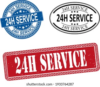 24h service stamp set vector illustration on a white background