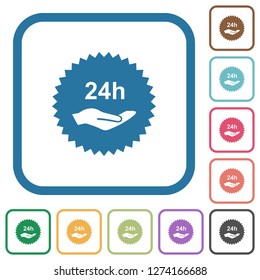 24h service sticker simple icons in color rounded square frames on white background