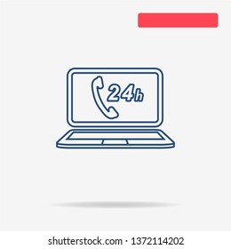 24h support computer icon. Vector concept illustration for design.
