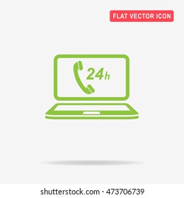 24h support computer icon. Vector concept illustration for design.
