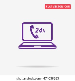 24h support computer icon. Vector concept illustration for design.