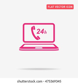 24h support computer icon. Vector concept illustration for design.