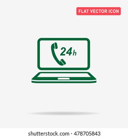 24h support computer icon. Vector concept illustration for design.