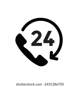 24h support line icon, call centre, customer support, vector illustration 