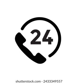 24h support line icon, call centre, customer support, vector illustration 