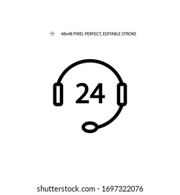 24h Support, Round-the-clock Support, Call Center, Help Line Simple Line Icon Vector Illustration. Editable Stroke. 48x48 Pixel Perfect.