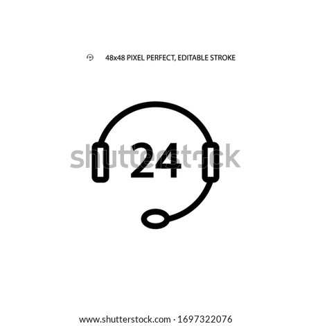 24h support, round-the-clock support, call center, help line simple line icon vector illustration. Editable stroke. 48x48 Pixel Perfect.