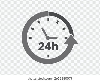 Icono de reloj de 24 horas con flecha circular para la gestión del tiempo