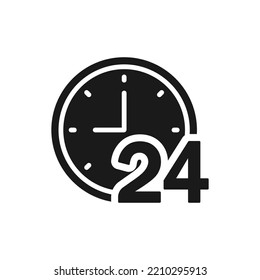 24-hour clock icon flat style isolated on white background. Vector illustration