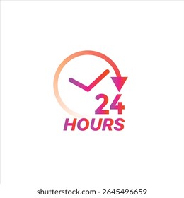 A 24-hour clock icon with pink and orange accents, symbolizing round-the-clock availability or service.
