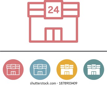 24-hour convenience store icon set